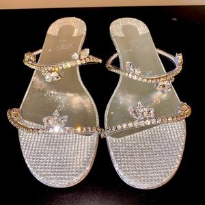 NWT Christian Louboutin Crystal Flat Sandals Size 38 EU/8 US